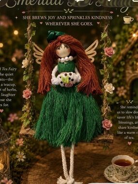 Handmade Green Tea Fairy Doll with Red Hair